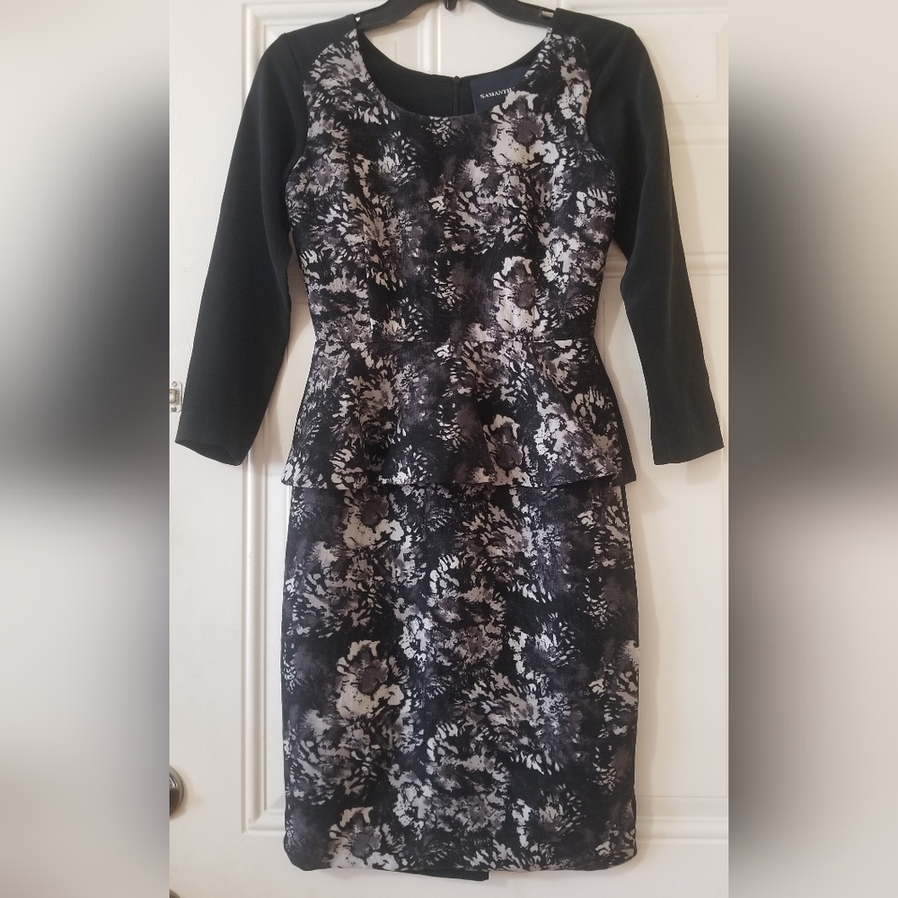 Samantha Sung Peplum 3/4 Sleeve Dress